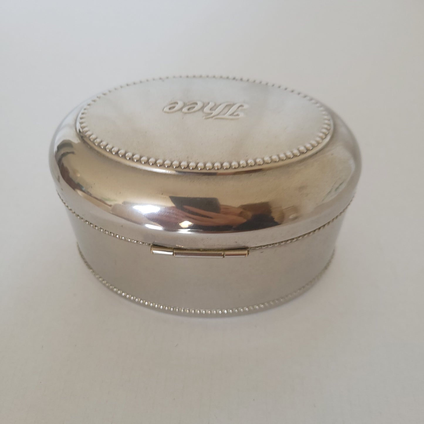 Boite à thé en métal argenté