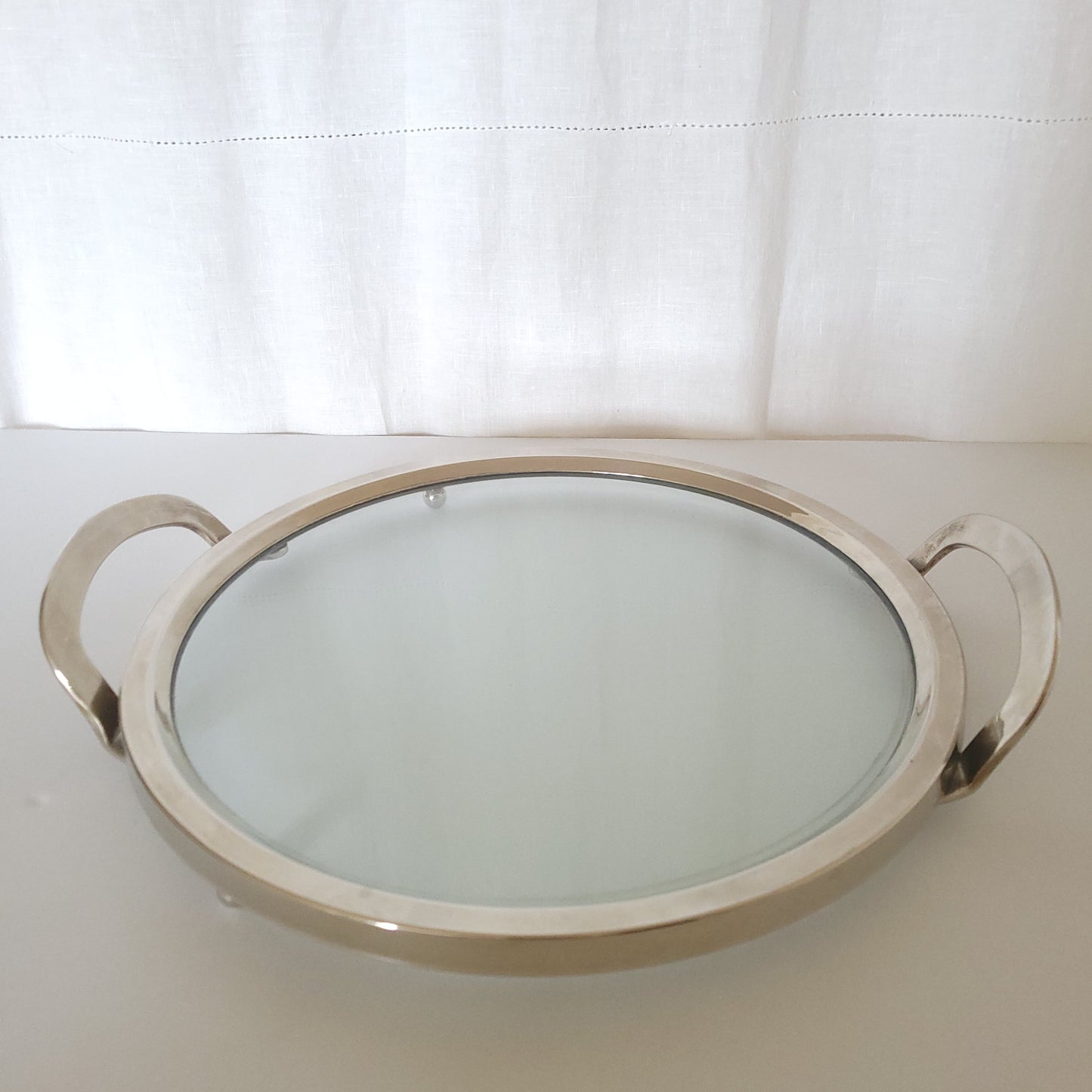 Plateau en verre et métal argenté