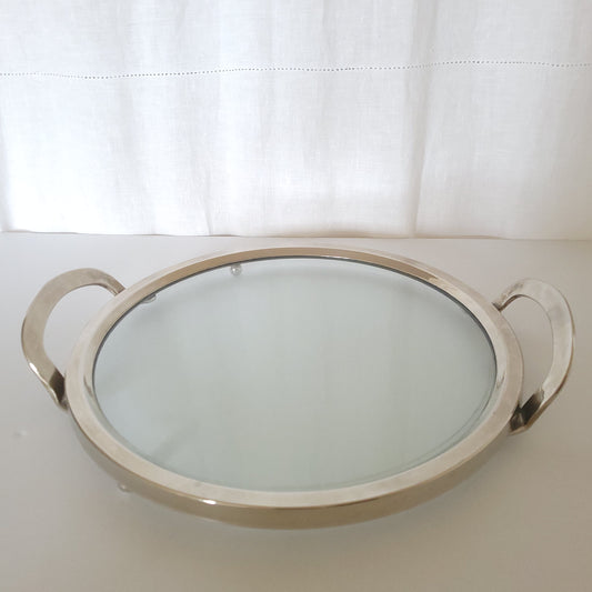 Plateau en verre et métal argenté