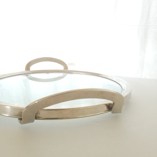 Plateau en verre et métal argenté